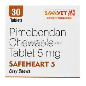 セーフハート5　イージーチュウ,　 ピモベンダン チュアブル錠 5mg, 30錠, 製造元：SavaVet,箱上面